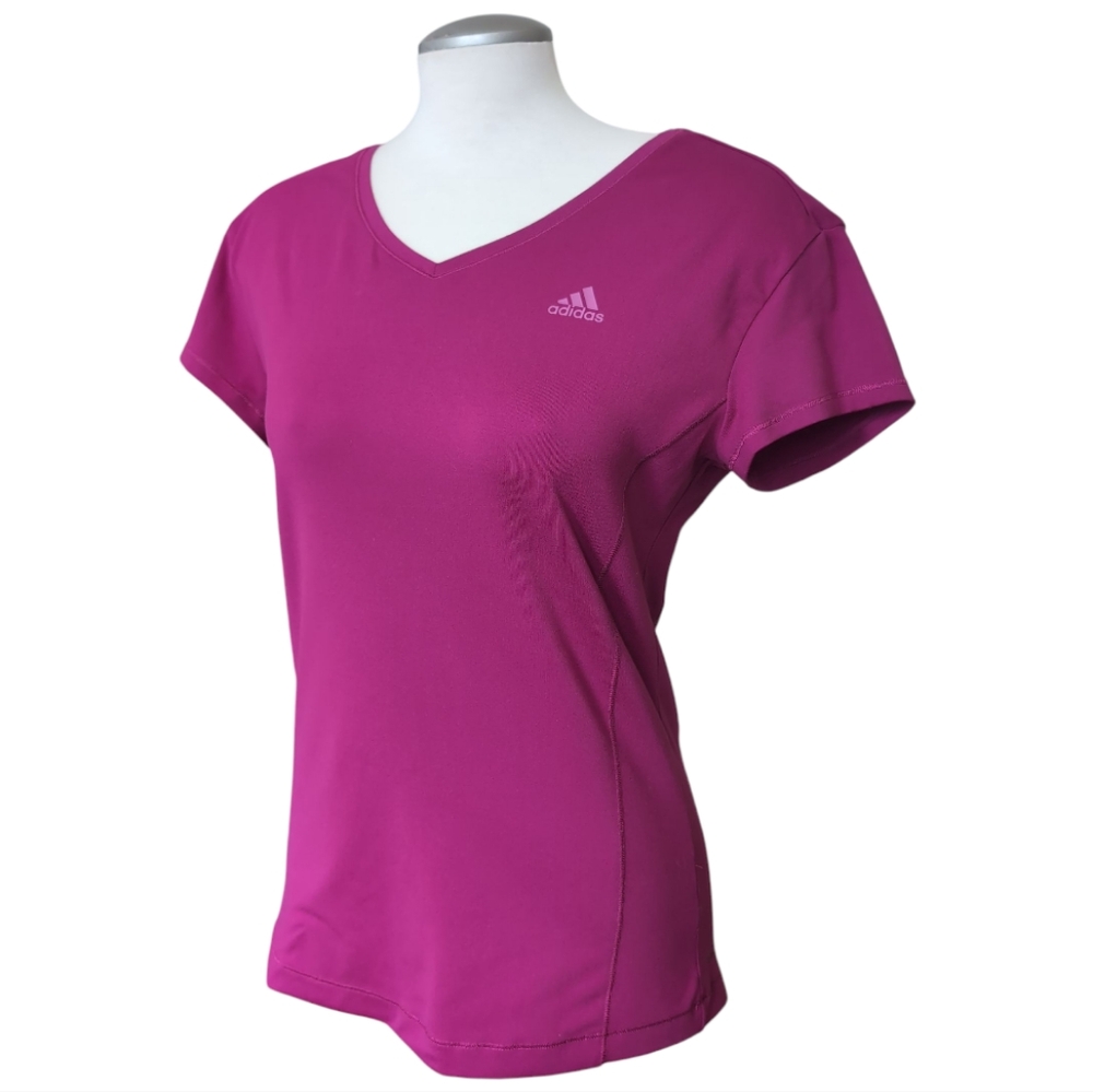 Adidas Climalite Size Large Stretchy Quick dry T-shirt Pink / Raspberry V-neck